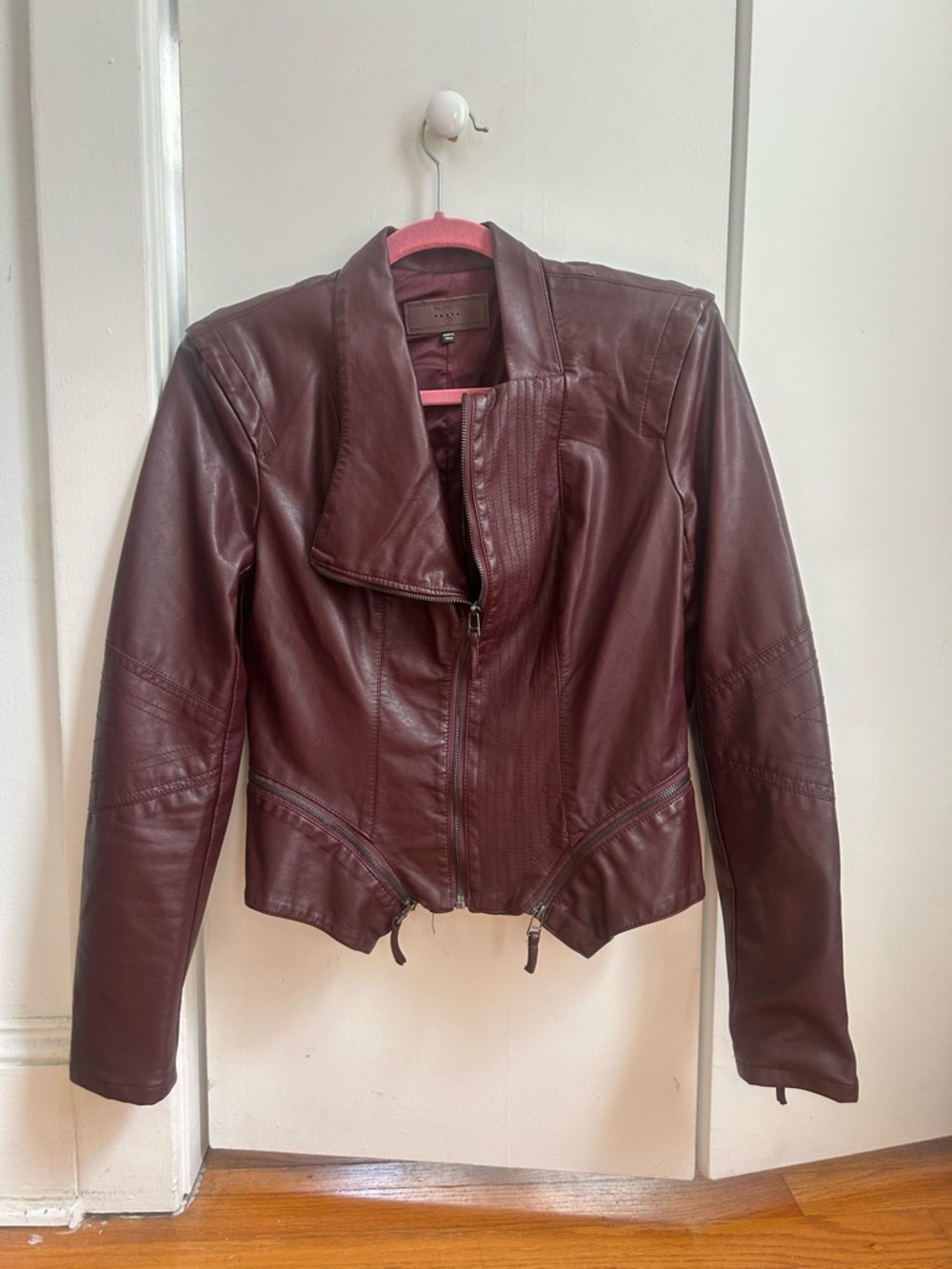 Blank NYC Burgundy Leather Zip-Front Jacket